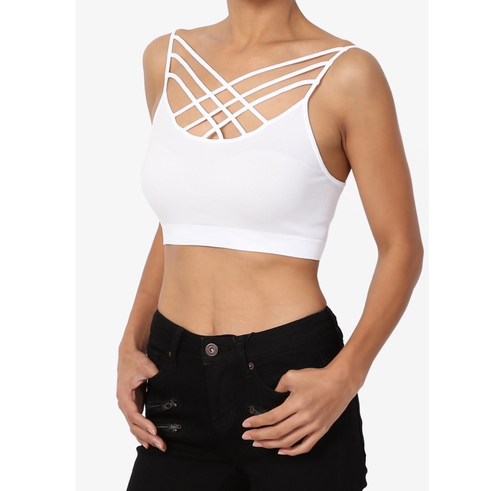 White padded cross strappy bralette crop top